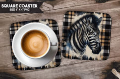 Zebra, Wild Animals, Buffalo Plaid Square Coaster PNG Product Image 1