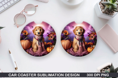Halloween Dog Car Coaster Sublimation| Halloween Coaster PNG Product Image 1