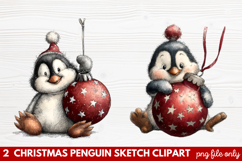 Christmas Penguin Sketch Clipart | Hand-Drawn Holiday Product Image 1