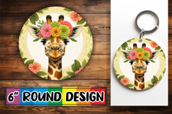 Cheerful Round Keychain PNG, Giraffe Product Image 1
