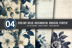 Cream Blue Botanical Digital Paper Product Image 1