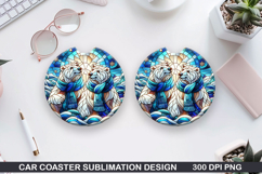 Polar Bear Car Coaster Sublimation| Christmas Coaster PNG Product Image 1