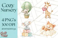 Knitted Nursery Animal Clipart PNG, Cozy Watercolor Baby Fox Product Image 1