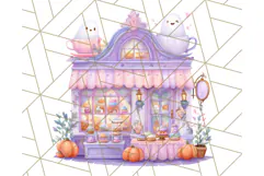 Pastel Halloween Town PNG Clipart, Spooky Shops & Homes Png Product Image 5