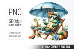 Summer Turtle Clipart PNG | Summer Watercolor Animals Product Image 1