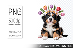 Cute Floral Dog, Animal Sublimation Clipart PNG Product Image 1
