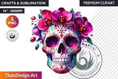 Floral Day of the Dead Clipart PNG sugar skull la catrina Product Image 1