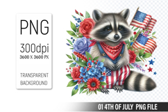 4th of July Raccoon Clipart, Animal illustration for crafts Product Image 1