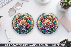 Roses Car Coaster Sublimation| Christmas Coaster PNG Design Product Image 1