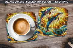Dolphin Coaster Sublimation, Summer Coaster PNG Design Product Image 1