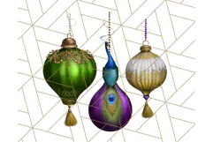 Peacock Christmas Clipart in Jewel Tones, Christmas Png Product Image 5