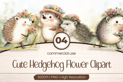 Cute Hedgehog Flower Clipart PNG Product Image 1