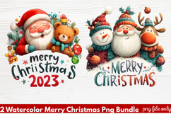 2 Watercolor Merry Christmas PNG | Festive Holiday Product Image 1
