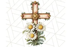 Faith Cross PNG with Flowers, Watercolor Religious Art Print Product Image 5