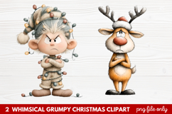 2 Whimsical Grumpy Christmas Clipart | Funny Grumpy Holiday Product Image 1