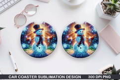 Snowman Car Coaster Sublimation|Christmas Coaster PNG Design Product Image 1