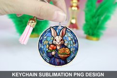 Bunny Round Keychain, Bunny Flowers Keychain Design Product Image 1