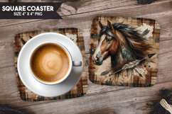 Horse, Farm Animals, Buffalo Plaid Square Coaster PNG Product Image 1
