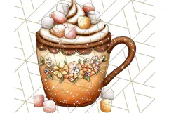 Fall Drink Clipart PNG, Cozy Autumn Cocoa and Latte Art Product Image 5