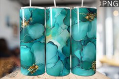 Teal Alcohol Ink Flower Tumbler Wrap -High Quality 300 Dpi Product Image 1