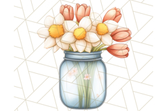 Flowers in Glass Jars PNG, Rustic Floral Watercolor Clipart Product Image 5