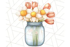 Flowers in Glass Jars PNG, Rustic Floral Watercolor Clipart Product Image 5