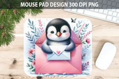 Watercolor Penguin Mouse Pad Sublimation - Valentines PNG Product Image 1