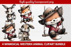 4 Whimsical Western Animal Clipart | Cute Cowboy Animals PNG Product Image 1