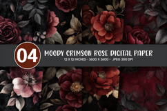 Moody Crimson Rose Digital Paper Product Image 1