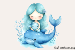 Pastel Cute Mermaid Watercolor Clipart PNG Product Image 1