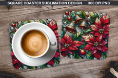 Poinsettias Coaster Sublimation, Christmas Coaster PNG Product Image 1