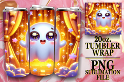 Blissful Sublimation 20oz tumbler wrap, 3D Cute Ghost Product Image 1
