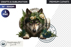 Floral Wolf Fantasy clipart, Botanical Wildlife Graphics PNG Product Image 1