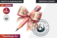 Pastel Coquette Pencil bow Clipart Girly School Supplies Product Image 1