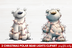 Christmas Polar Bear Lights Clipart | Cute Holiday Bear PNG Product Image 1