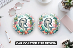 Dolphin Flower Car Coaster Sublimation| Animal Coaster PNG Product Image 1