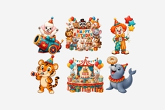 Circus Birthday Clipart PNG, Cute Carnival Animals Party Product Image 10