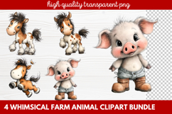 4 Whimsical Farm Animal Clipart | Cute Farm Animals PNG Set Product Image 1
