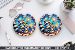 Raccoon Car Coaster Sublimation, 4th Of July Coaster PNG Product Image 1