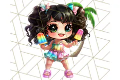 Chibi Summer Girls Clipart PNG, Bright Kawaii Summer Art Product Image 5