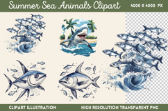 Summer Sea Animals Clipart PNG Product Image 1