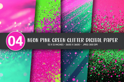 Neon Pink Green Glitter Digital Paper Product Image 1