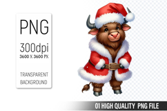 Christmas Cow in Santa Outfit Clipart, High-Quality PNG Product Image 1