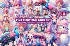 Pink Christmas Fairy Set Sublimation Clipart, Pink Christmas Product Image 1