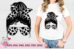 Cow spots Messy Bun Life svg, Mom Life Glasses Bandana Product Image 4