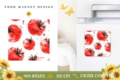 Cartoon Food Magnet Print, Watercolor Tomato Magnet Design Product Image 1