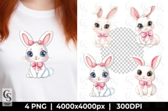 Cute Bunny with Bow Kawaii Rabbit Clipart Sublimation PNG Product Image 1