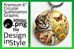Artful Round Design for Keychains , Cute Cat Product Image 1