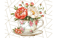 Vintage Floral Teacup Clipart PNG, Blooming Teacups Clip Art Product Image 5
