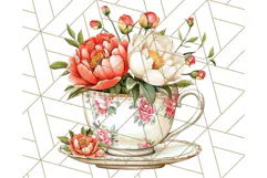 Vintage Floral Teacup Clipart PNG, Blooming Teacups Clip Art Product Image 5